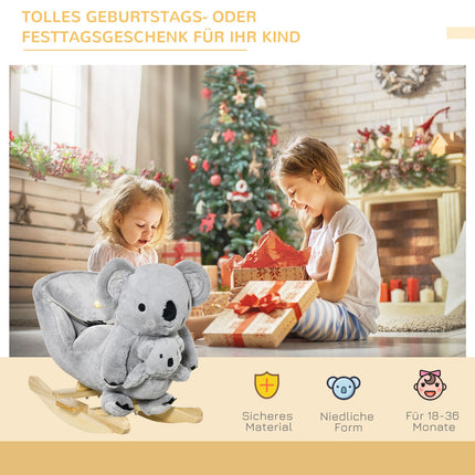 Koala swing toy for toddlers, gray plush and wood