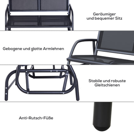 Black Metal Garden Swing - 2-seater, 120 x 70 x 88 cm