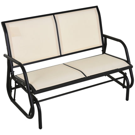 Chaise à bascule 2 places, banc de jardin, balancelle de jardin, banc de parc, mobilier de jardin en métal, noir et beige, 120 x 70 x 85 cm