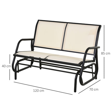 Chaise à bascule 2 places, banc de jardin, balancelle de jardin, banc de parc, mobilier de jardin en métal, noir et beige, 120 x 70 x 85 cm