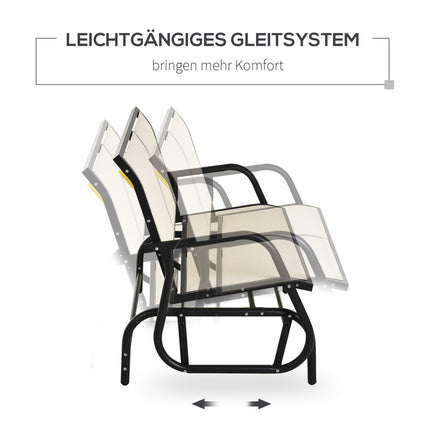 Chaise à bascule 2 places, banc de jardin, balancelle de jardin, banc de parc, mobilier de jardin en métal, noir et beige, 120 x 70 x 85 cm