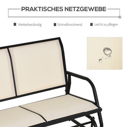 Chaise à bascule 2 places, banc de jardin, balancelle de jardin, banc de parc, mobilier de jardin en métal, noir et beige, 120 x 70 x 85 cm