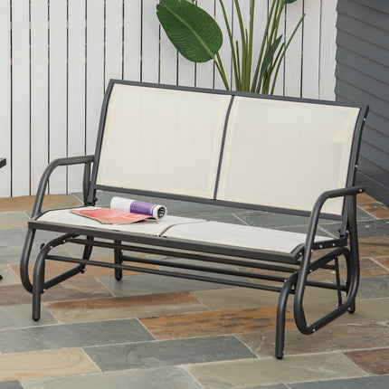 Chaise à bascule 2 places, banc de jardin, balancelle de jardin, banc de parc, mobilier de jardin en métal, noir et beige, 120 x 70 x 85 cm