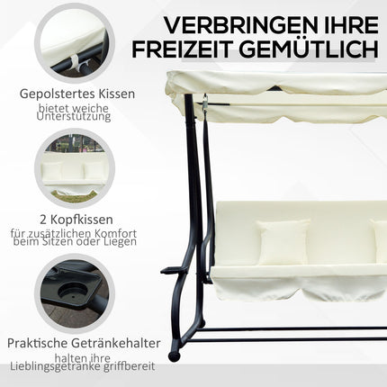 3-Sitzer Schaukelstuhl mit verstellbarem Dach, creme