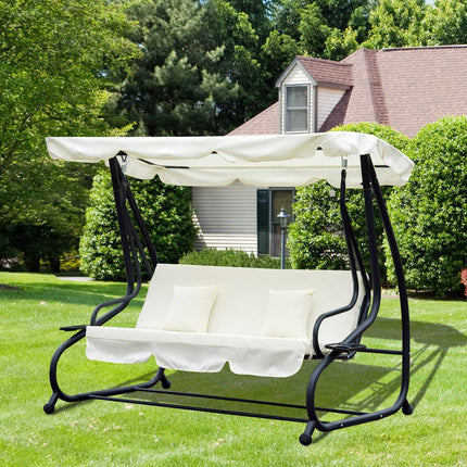 3-Sitzer Schaukelstuhl mit verstellbarem Dach, creme
