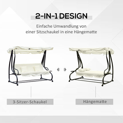 3-Sitzer Schaukelstuhl mit verstellbarem Dach, creme