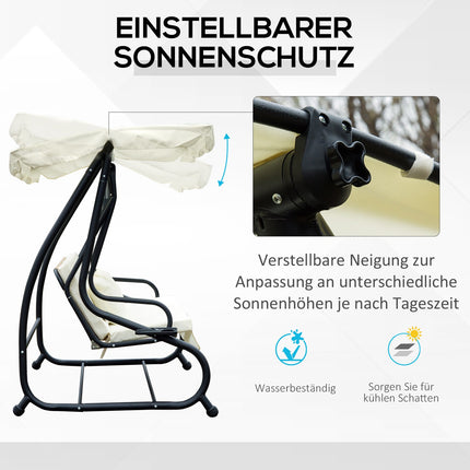 3-Sitzer Schaukelstuhl mit verstellbarem Dach, creme