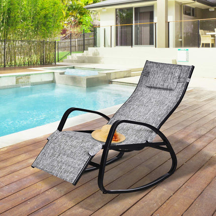 Gray adjustable rocking chair with cushion for patio & balcony