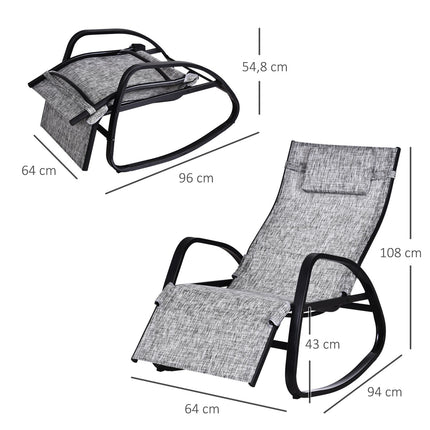 Gray adjustable rocking chair with cushion for patio & balcony