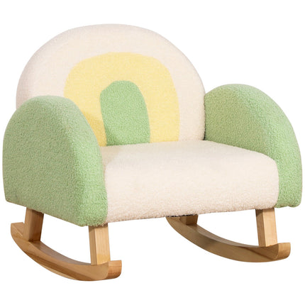 Grünes Schaukelsofa aus Lammleder für Kinder – Eukalyptusholz, Alter 3+