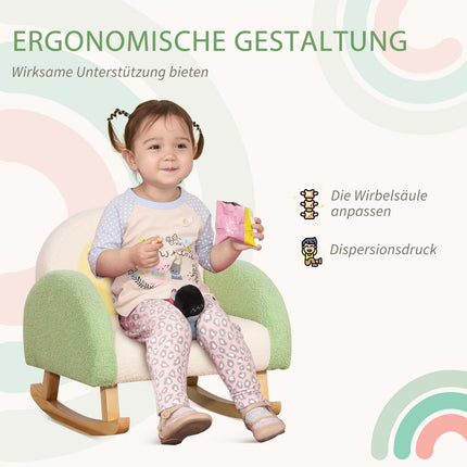 Grünes Schaukelsofa aus Lammleder für Kinder – Eukalyptusholz, Alter 3+