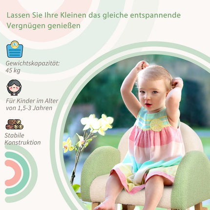 Grünes Schaukelsofa aus Lammleder für Kinder – Eukalyptusholz, Alter 3+