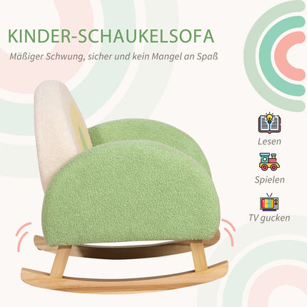 Grünes Schaukelsofa aus Lammleder für Kinder – Eukalyptusholz, Alter 3+