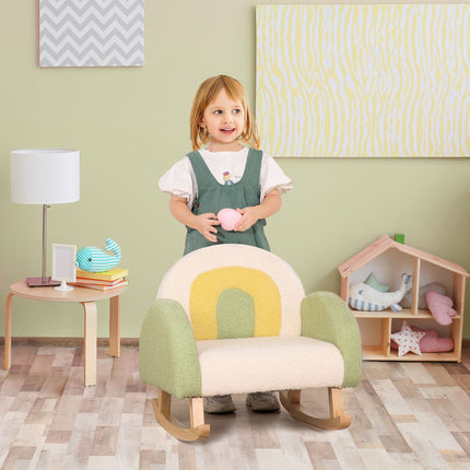 Grünes Schaukelsofa aus Lammleder für Kinder – Eukalyptusholz, Alter 3+