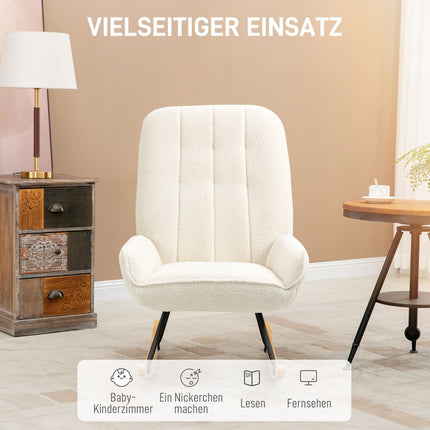 Fauteuil à bascule confortable en polaire sherpa, pour chambre d'enfant et de bébé, jusqu'à 150 kg, 63 x 95 x 97 cm
