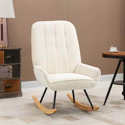 Fauteuil à bascule confortable en polaire sherpa, pour chambre d'enfant et de bébé, jusqu'à 150 kg, 63 x 95 x 97 cm