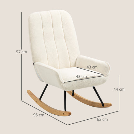 Fauteuil à bascule confortable en polaire sherpa, pour chambre d'enfant et de bébé, jusqu'à 150 kg, 63 x 95 x 97 cm