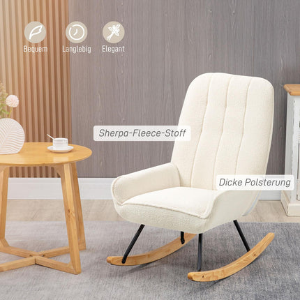 Fauteuil à bascule confortable en polaire sherpa, pour chambre d'enfant et de bébé, jusqu'à 150 kg, 63 x 95 x 97 cm