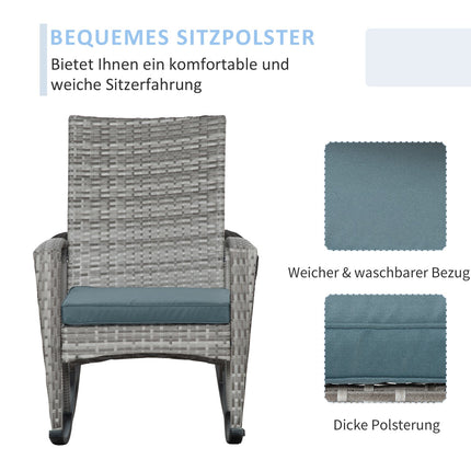 Grauer Polyrattan Garten-Schaukelstuhl mit Kissen