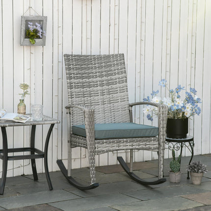 Grauer Polyrattan Garten-Schaukelstuhl mit Kissen