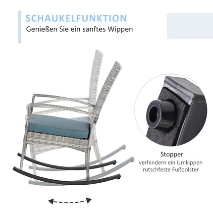 Grauer Polyrattan Garten-Schaukelstuhl mit Kissen