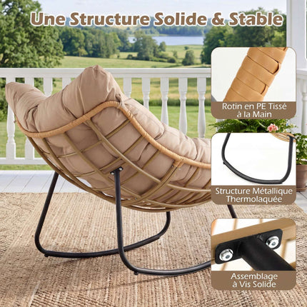 Schaukelstuhl, Polyrattan, Metallgestell, dickes Kissen, 140 kg