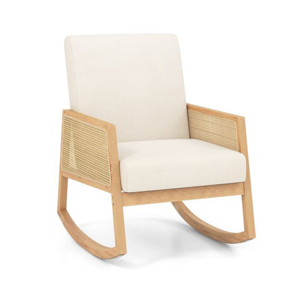 Schaukelstuhl, Rattanarmlehnen, gepolstertes Kissen Beige