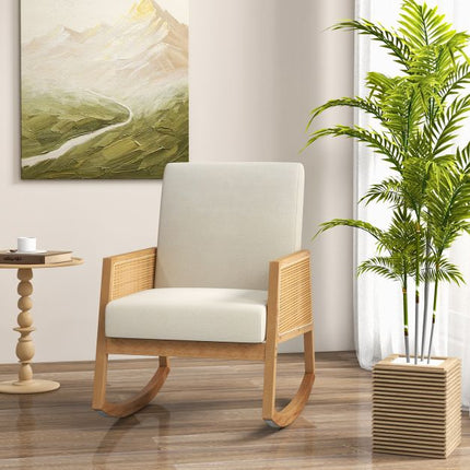 Schaukelstuhl, Rattanarmlehnen, gepolstertes Kissen Beige