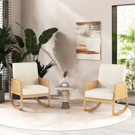 Schaukelstuhl, Rattanarmlehnen, gepolstertes Kissen Beige