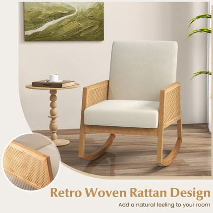 Schaukelstuhl, Rattanarmlehnen, gepolstertes Kissen Beige