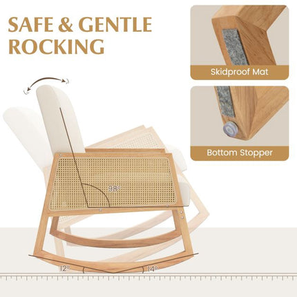 Schaukelstuhl, Rattanarmlehnen, gepolstertes Kissen Beige