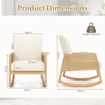 Schaukelstuhl, Rattanarmlehnen, gepolstertes Kissen Beige