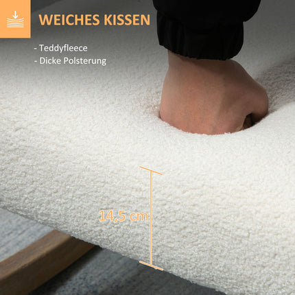 Cremeweißer Kautschukholz-Schaukelstuhl - gepolsterter Komfort