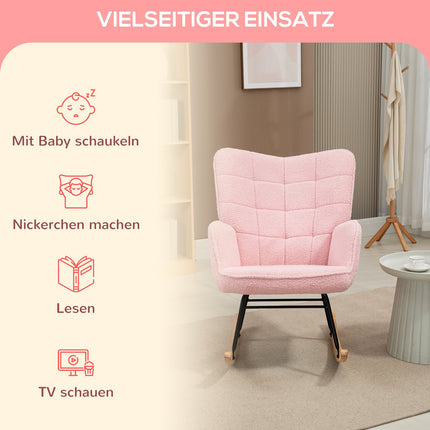 Rosa Schaukelstuhl Imitat Lammfell – Hält bis zu 120 kg