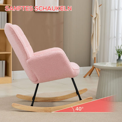 Rosa Schaukelstuhl Imitat Lammfell – Hält bis zu 120 kg