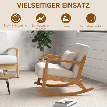 Schaukelstuhl mit gepolstertem Sitz, Holzrahmen, cremefarben