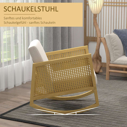 Schaukelstuhl mit weichen Kissen und Rattandekor