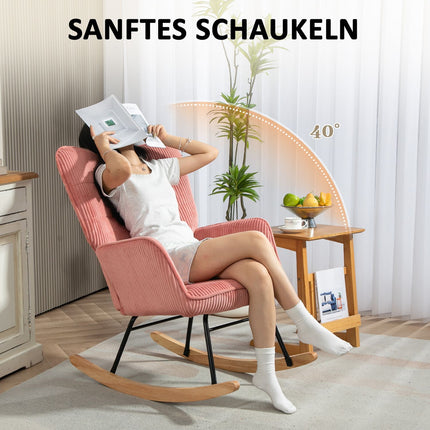 Rosa Schaukelstuhl mit Armlehnen - Holzkufen, Entspannung