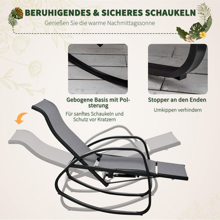 Grauer verstellbarer Garten-Schaukelstuhl mit Fußstütze, belastbar bis 160 kg