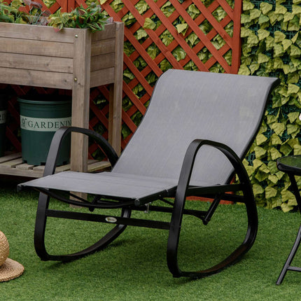 Grauer verstellbarer Garten-Schaukelstuhl mit Fußstütze, belastbar bis 160 kg