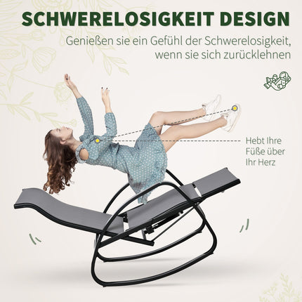 Grauer verstellbarer Garten-Schaukelstuhl mit Fußstütze, belastbar bis 160 kg