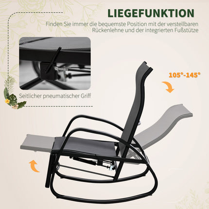 Grauer verstellbarer Garten-Schaukelstuhl mit Fußstütze, belastbar bis 160 kg
