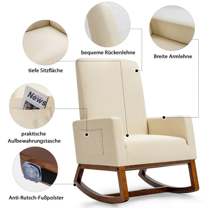 Schaukelstuhl, Kautschukholzgestell, Seitentasche, Beige