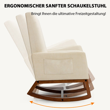 Schaukelstuhl, Kautschukholzgestell, Seitentasche, Beige