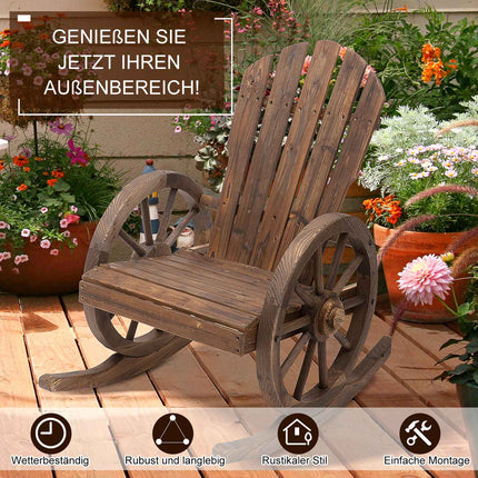 Schaukelstuhl, rustikales Holz, dunkelbraun, Raddesign