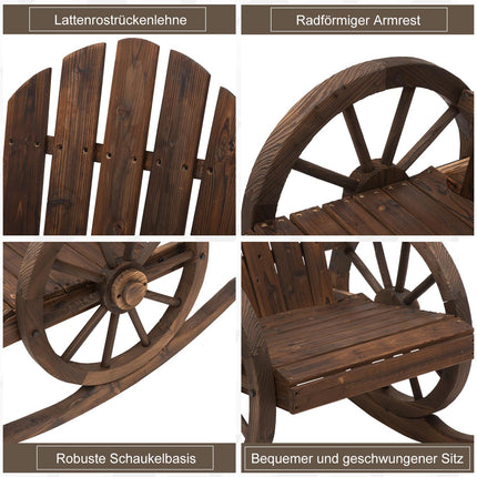 Schaukelstuhl, rustikales Holz, dunkelbraun, Raddesign