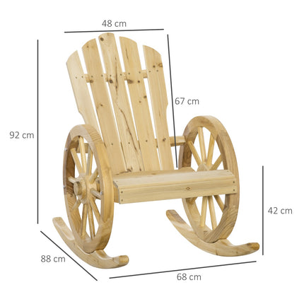 Rustikaler Schaukelstuhl aus Massivholz für den Garten, 68x88x92 cm