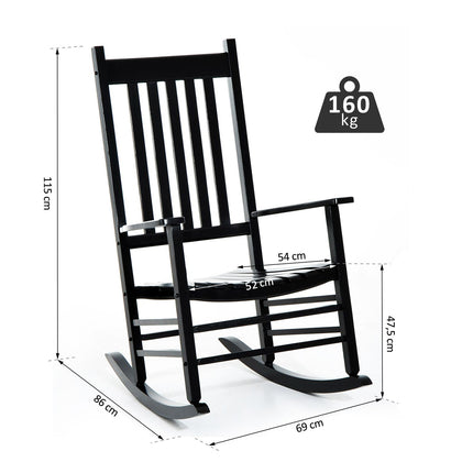 Schommelstoel Houten Schommelstoel Armleuning Relaxstoel Tuinstoel Zwart 69X86X115Cm