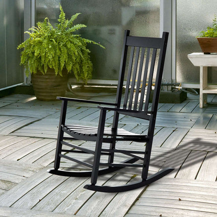 Schommelstoel Houten Schommelstoel Armleuning Relaxstoel Tuinstoel Zwart 69X86X115Cm
