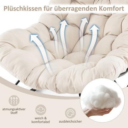 Schaukelstuhl mit Kissen, 205 kg Tragkraft, Beige